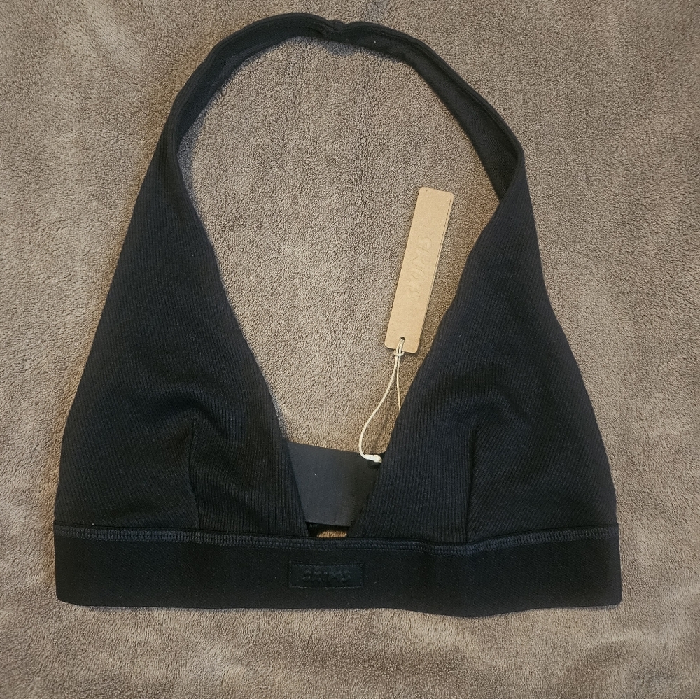 Skims Black Ribbed Halter Top Size Small